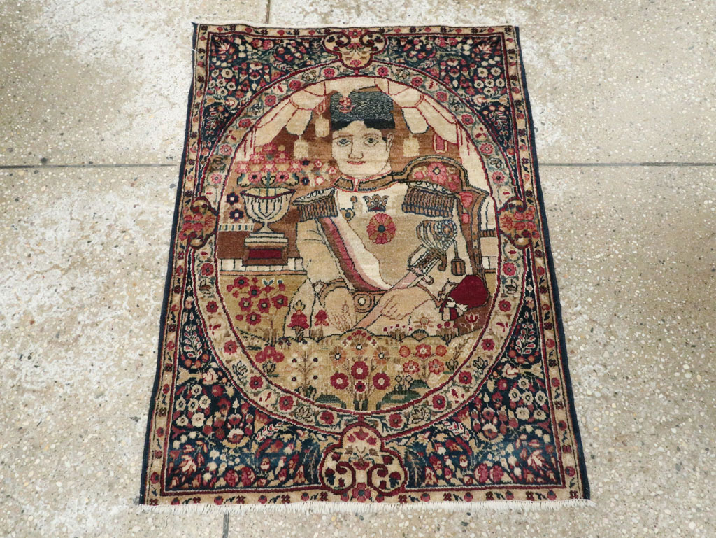 Antique Persian Lavar Kerman Pictorial Rug, No.28243 - Gss