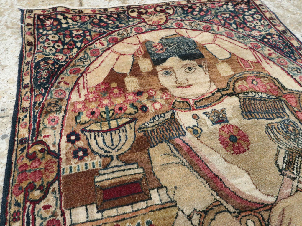 Antique Persian Lavar Kerman Pictorial Rug, No.28243 - Gss