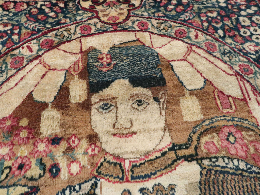 Antique Persian Lavar Kerman Pictorial Rug, No.28243 - Gss