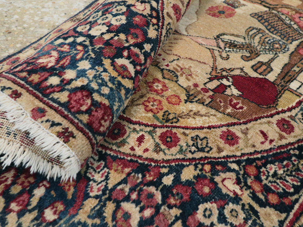 Antique Persian Lavar Kerman Pictorial Rug, No.28243 - Gss