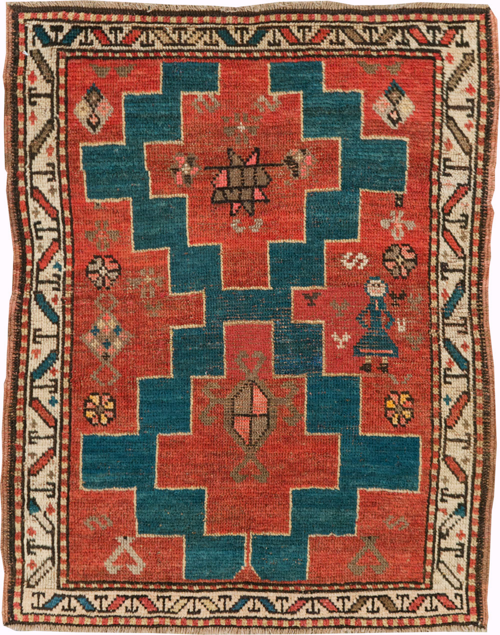 Antique Persian Kurdish Throw Rug, No.28246 - Gss