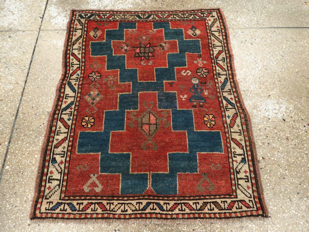 Antique Persian Kurdish Throw Rug, No.28246 - Gss