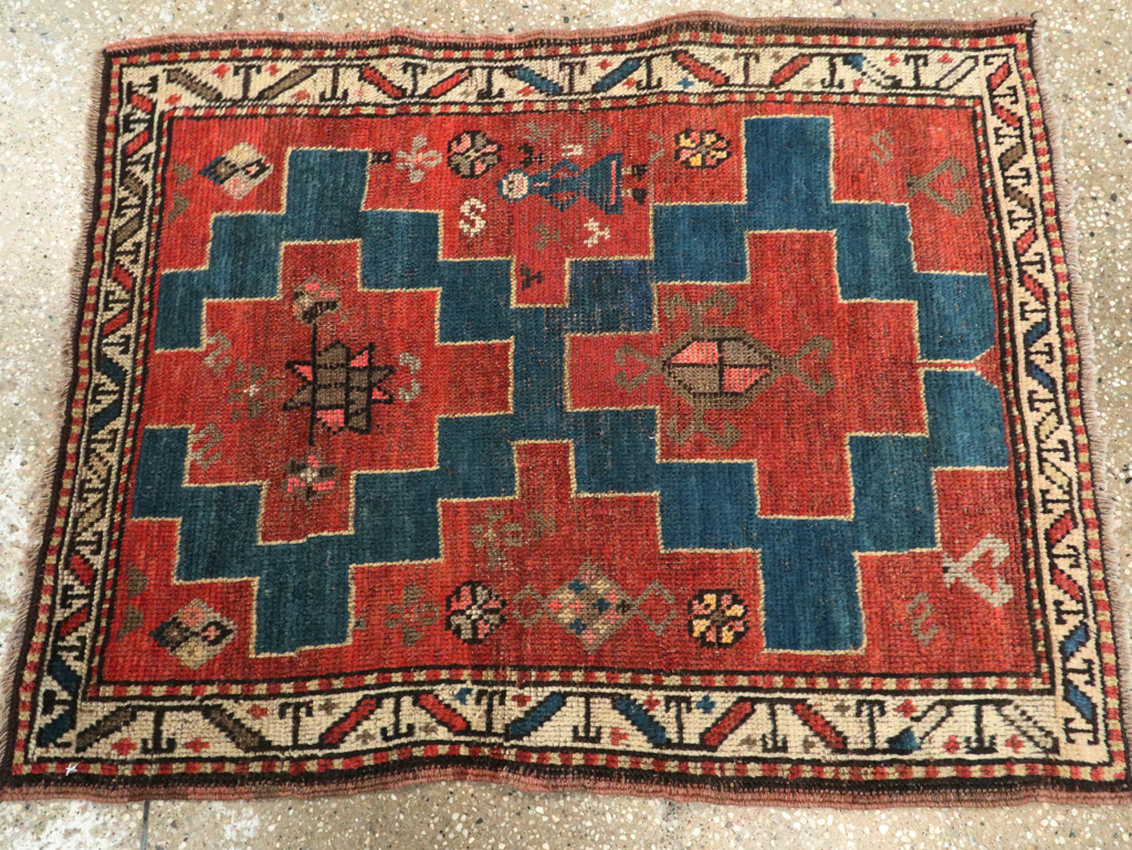 Antique Persian Kurdish Throw Rug, No.28246 - Gss