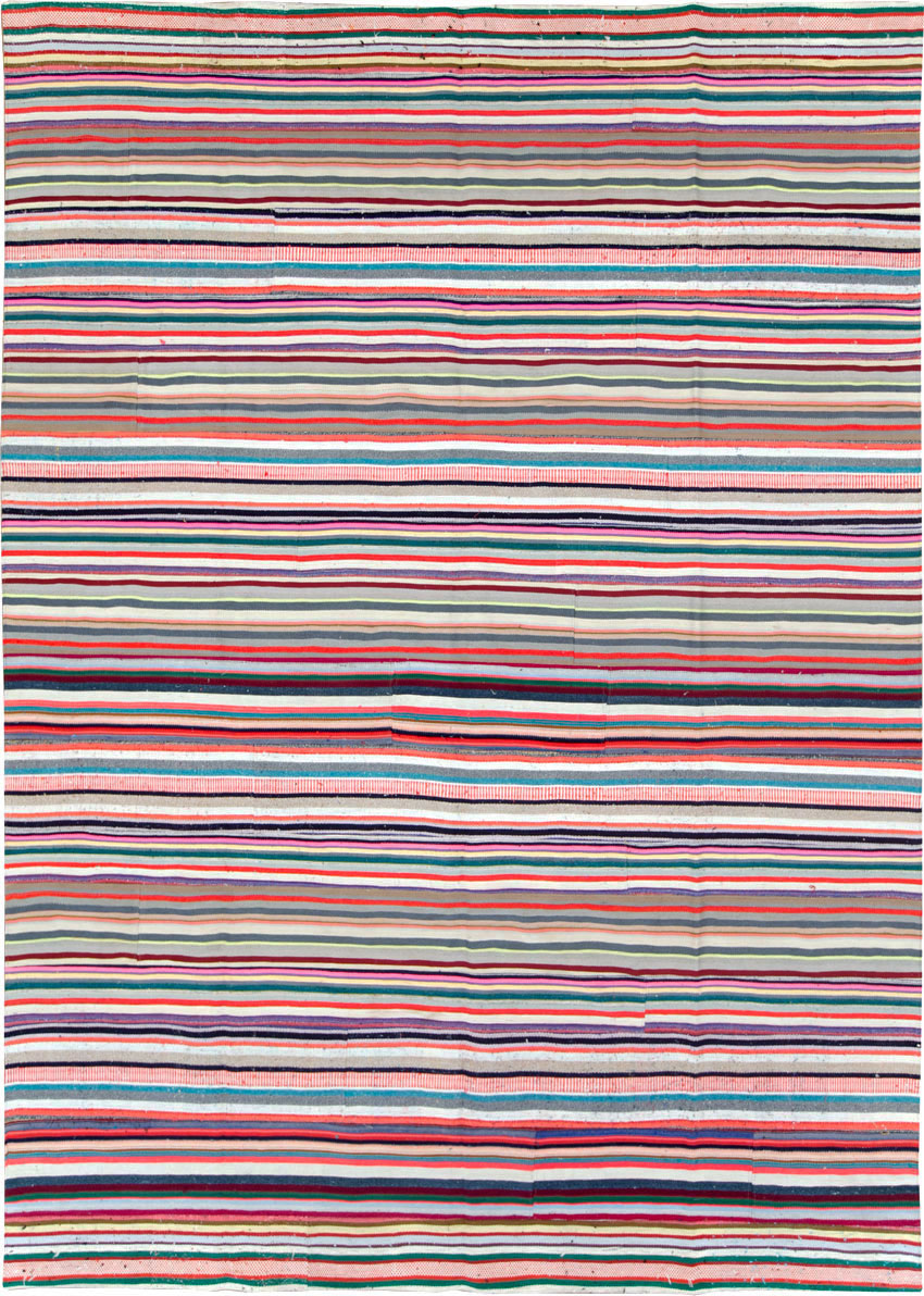 Vintage Turkish Flatweave Room Size Carpet, No.28256 - Gss