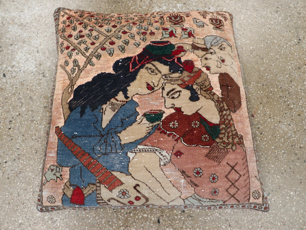 Antique Persian Tabriz Pictorial Pillow, No.28265 - Gss