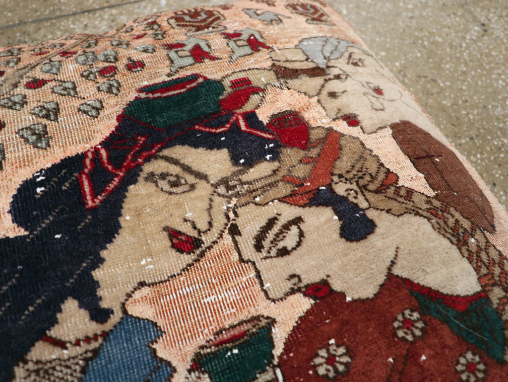 Antique Persian Tabriz Pictorial Pillow, No.28265 - Gss
