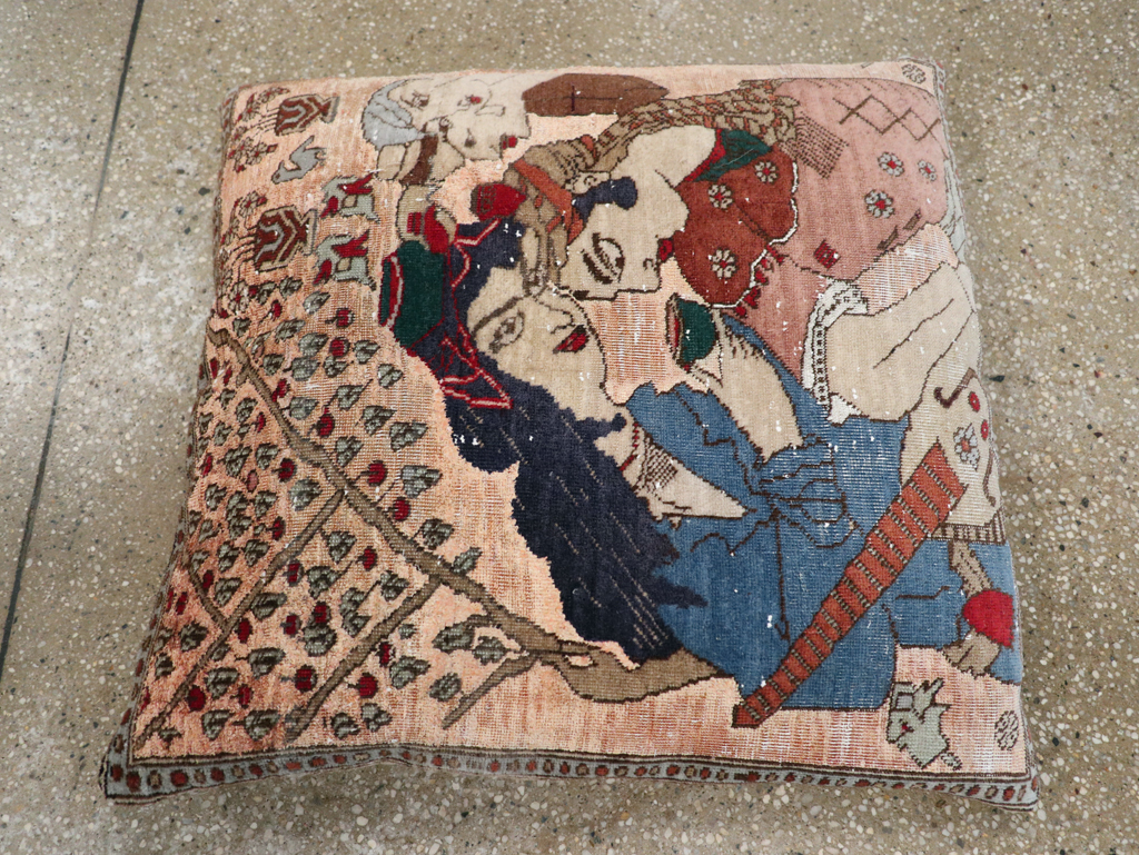 Antique Persian Tabriz Pictorial Pillow, No.28265 - Gss