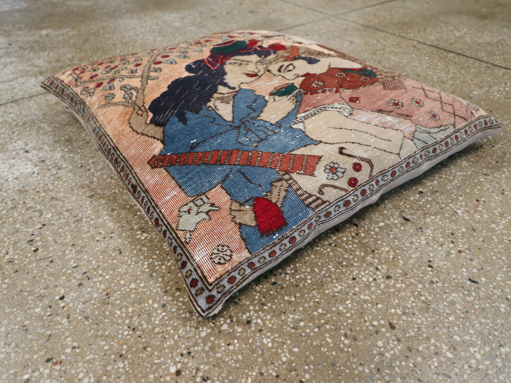 Antique Persian Tabriz Pictorial Pillow, No.28265 - Gss