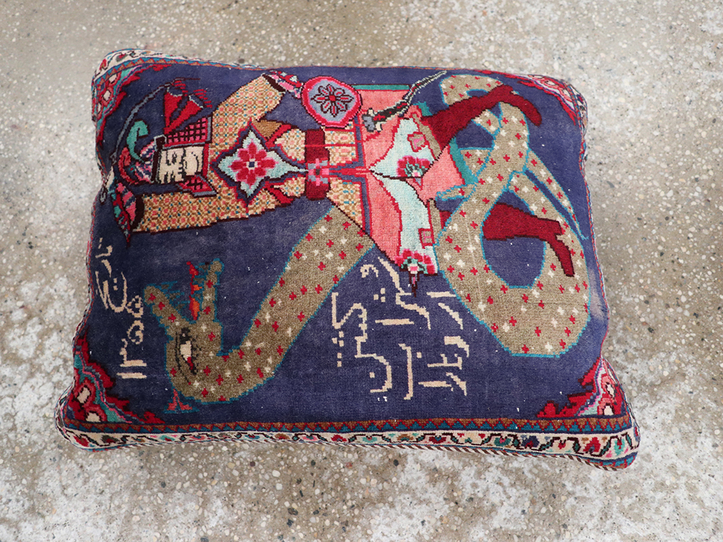 Vintage Persian Hamadan Pictorial Pillow, No.28292 - Gss