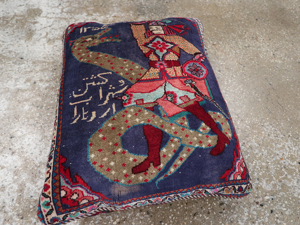 Vintage Persian Hamadan Pictorial Pillow, No.28292 - Gss