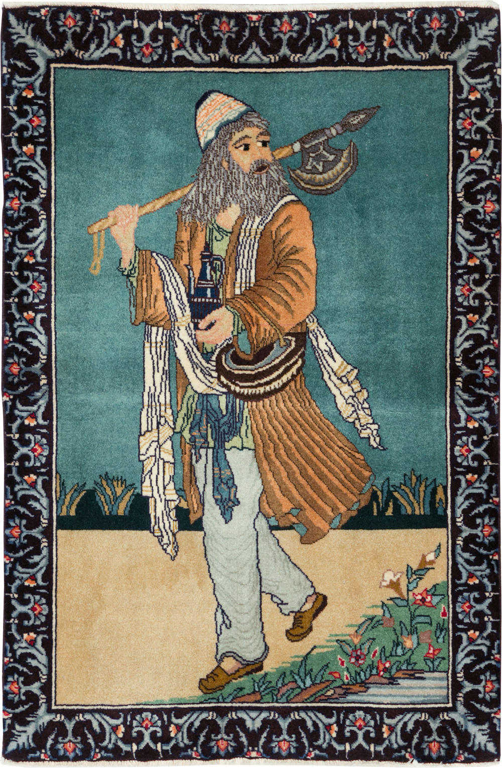 Vintage Persian Tabriz Pictorial Rug, No.28319 - Gss