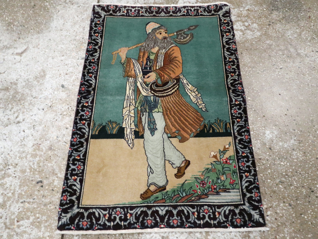 Vintage Persian Tabriz Pictorial Rug, No.28319 - Gss