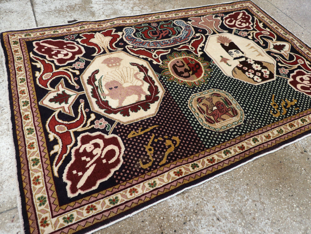 Vintage Persian Tabriz Pictorial Rug, No.28320 - Gss