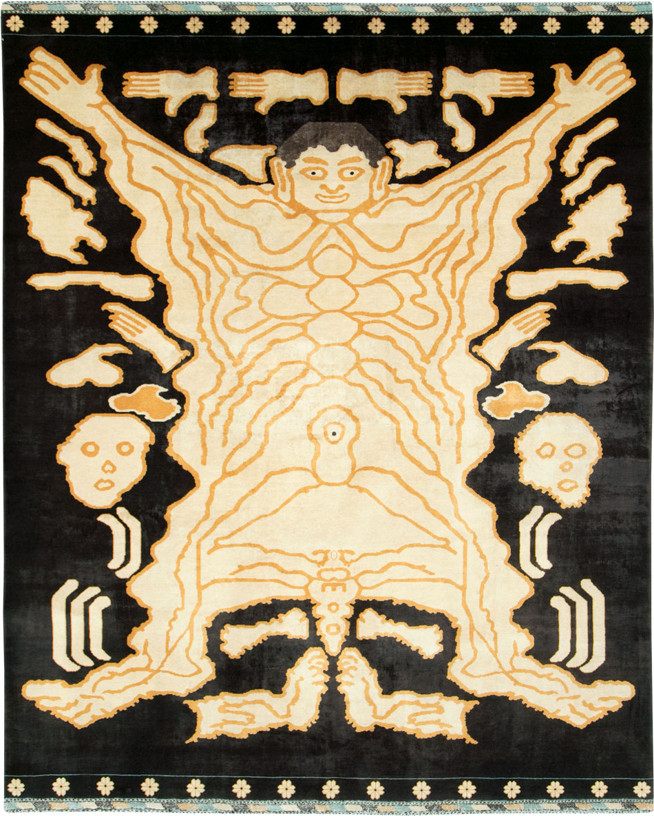 Tibetan Inspired Modern Buddhist Tantric Skeleton Ritual Rug, No.28350 - Gss