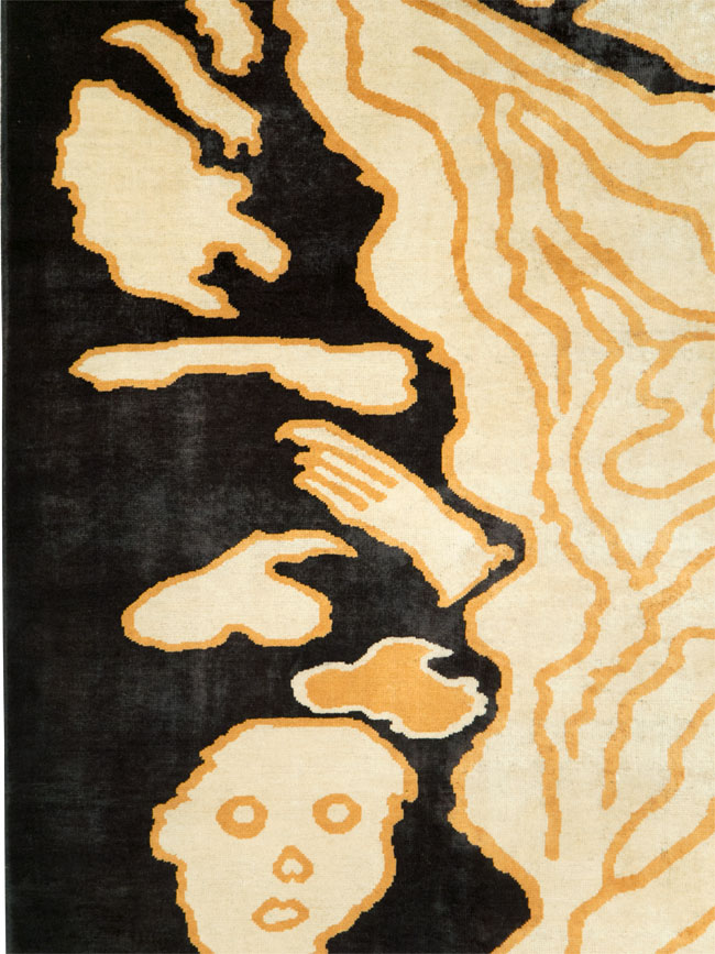 Tibetan Inspired Modern Buddhist Tantric Skeleton Ritual Rug, No.28350 - Gss