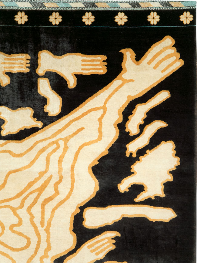 Tibetan Inspired Modern Buddhist Tantric Skeleton Ritual Rug, No.28350 - Gss