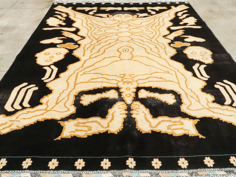 Tibetan Inspired Modern Buddhist Tantric Skeleton Ritual Rug, No.28350 - Gss
