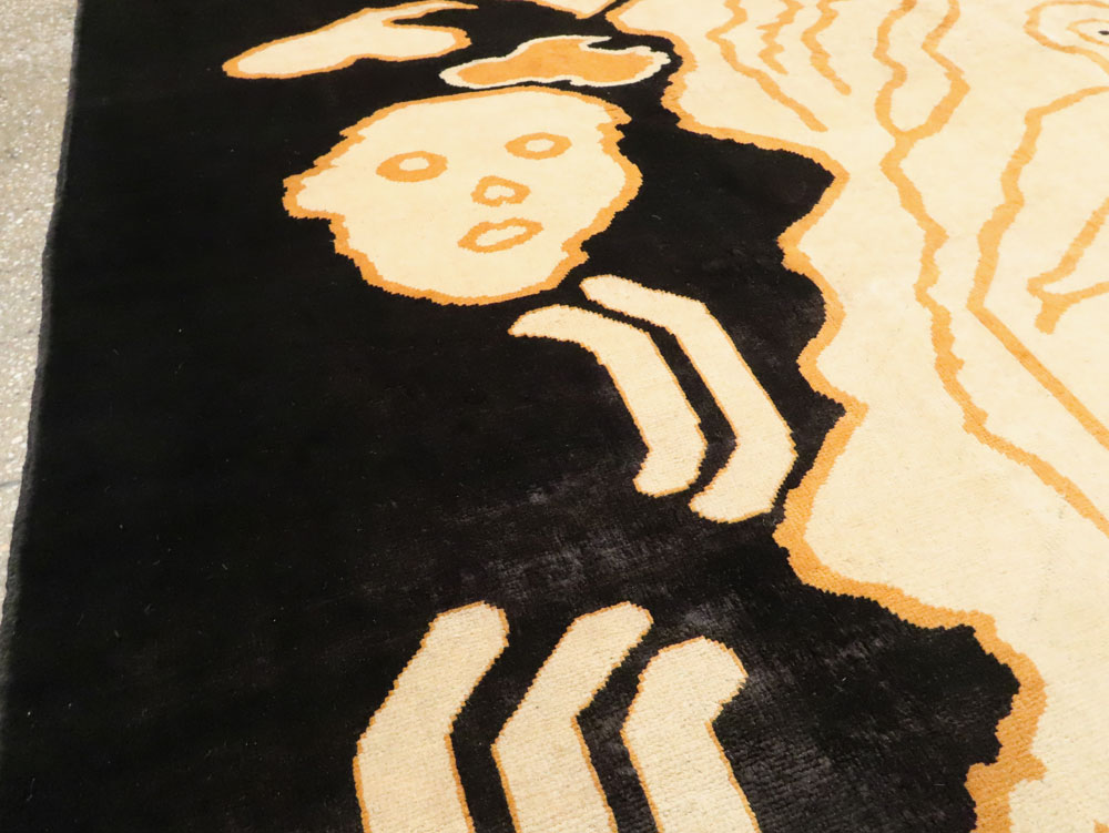 Tibetan Inspired Modern Buddhist Tantric Skeleton Ritual Rug, No.28350 - Gss