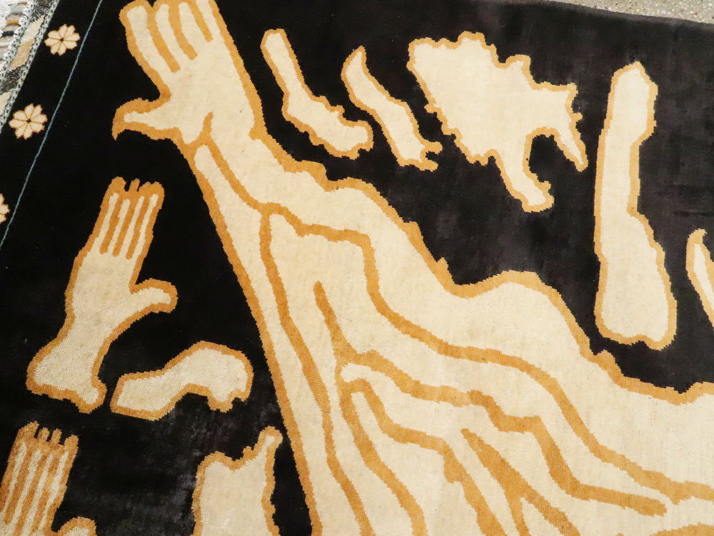 Tibetan Inspired Modern Buddhist Tantric Skeleton Ritual Rug, No.28350 - Gss