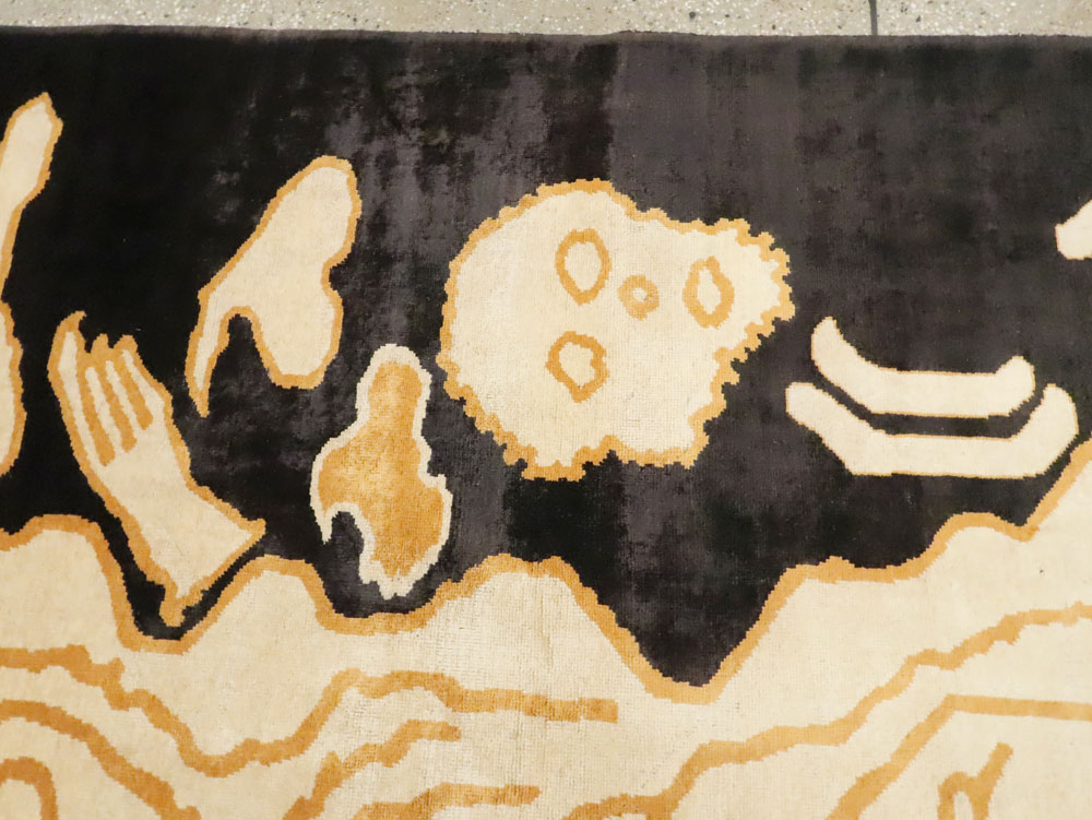 Tibetan Inspired Modern Buddhist Tantric Skeleton Ritual Rug, No.28350 - Gss