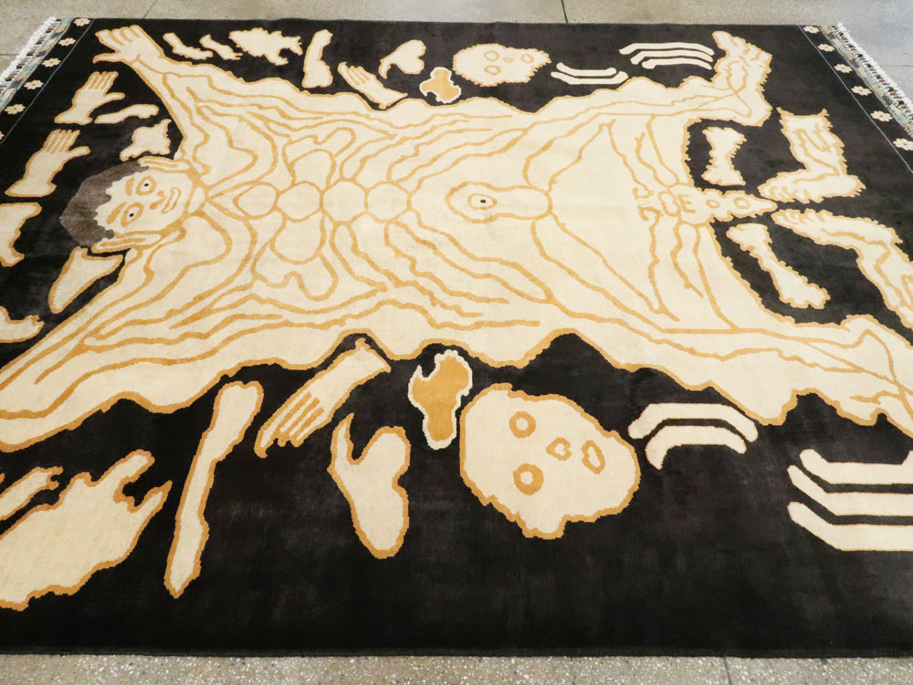 Tibetan Inspired Modern Buddhist Tantric Skeleton Ritual Rug, No.28350 - Gss