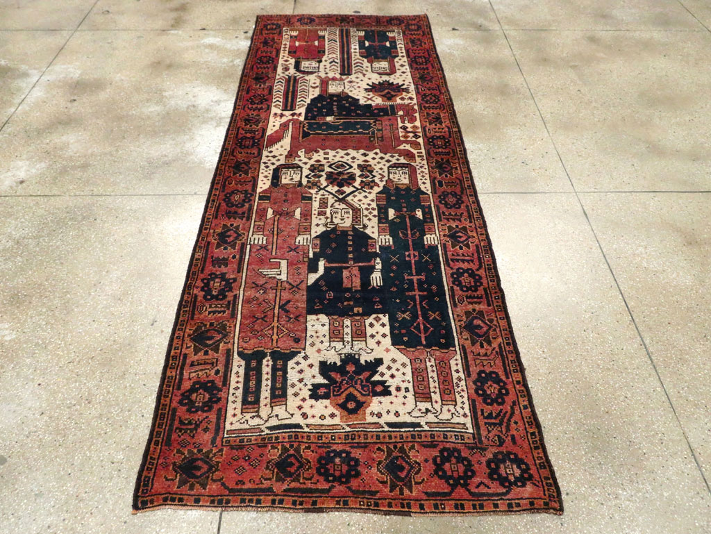 Vintage Persian Pictorial Bakhtiari Runner, No.28357 - Gss