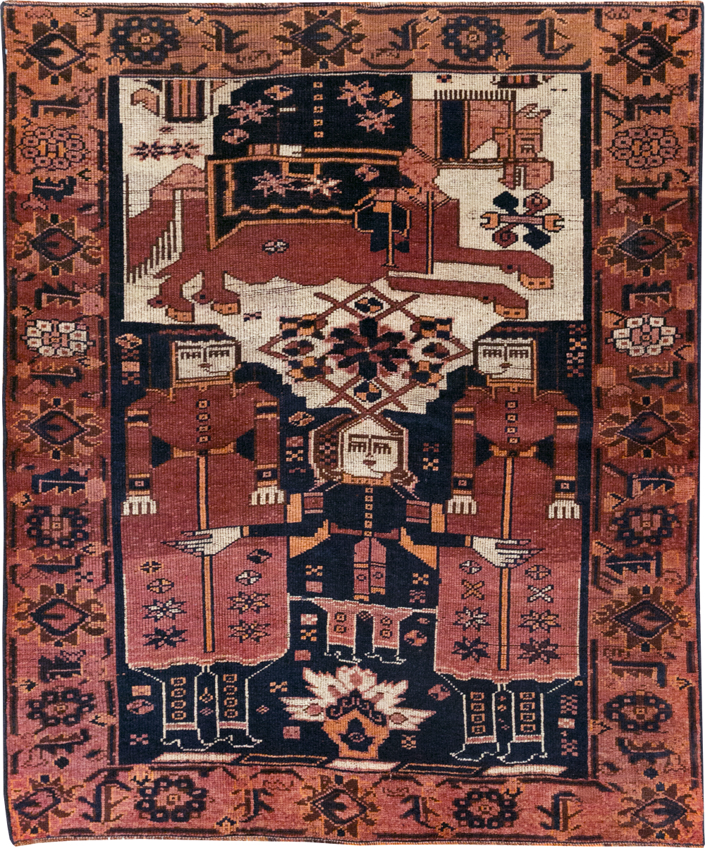 Vintage Persian Bakhtiari Pictorial Rug, No.28358 - Gss