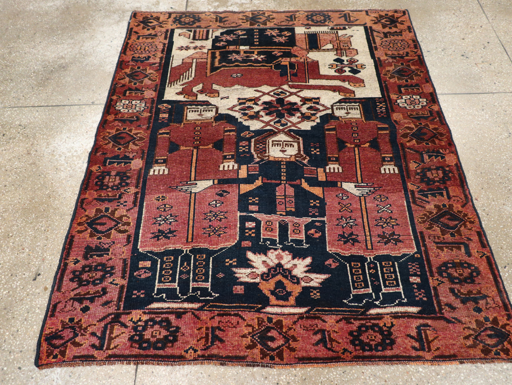 Vintage Persian Bakhtiari Pictorial Rug, No.28358 - Gss