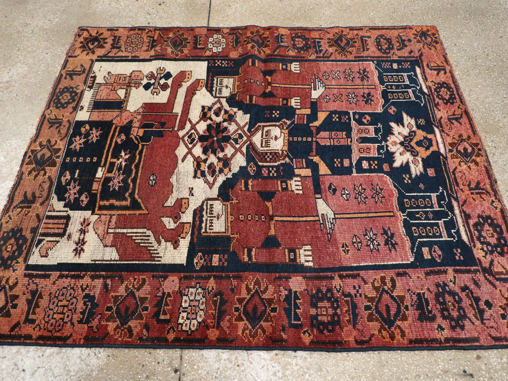 Vintage Persian Bakhtiari Pictorial Rug, No.28358 - Gss