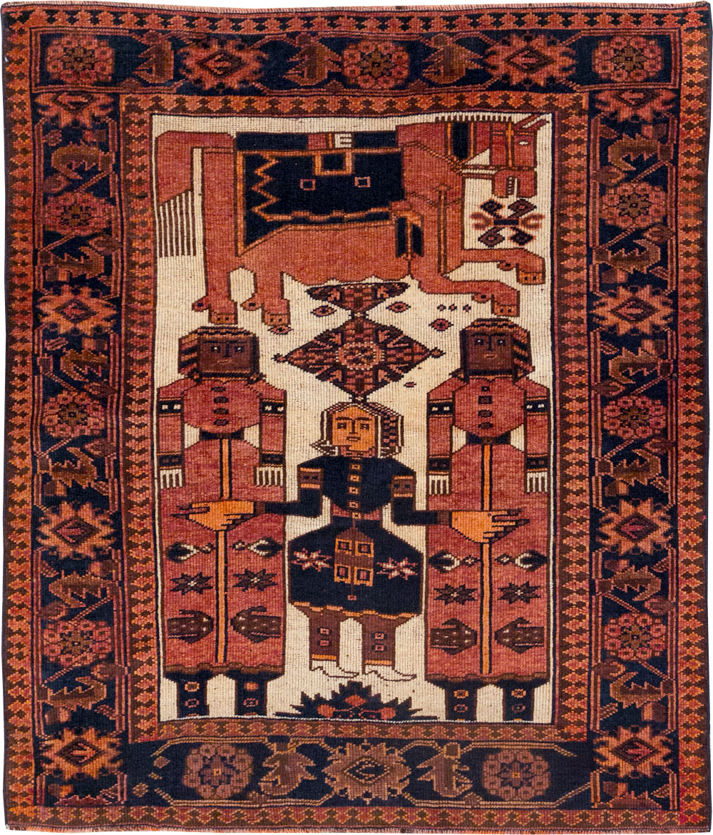 Vintage Persian Pictorial Bakhtiari Tribal Accent Rug, No.28359 - Gss