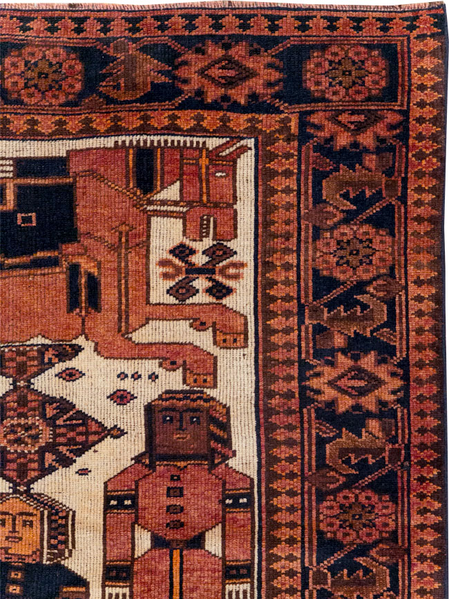 Vintage Persian Pictorial Bakhtiari Tribal Accent Rug, No.28359 - Gss