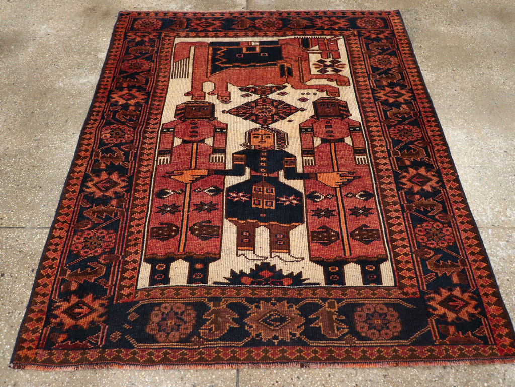Vintage Persian Pictorial Bakhtiari Tribal Accent Rug, No.28359 - Gss