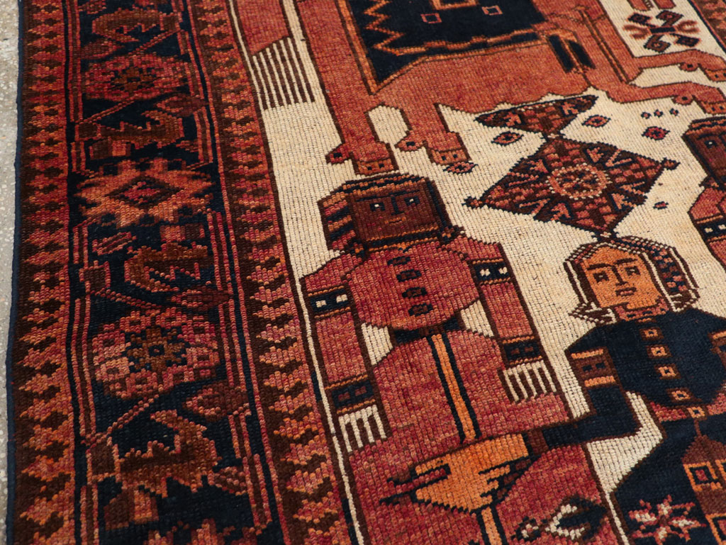 Vintage Persian Pictorial Bakhtiari Tribal Accent Rug, No.28359 - Gss