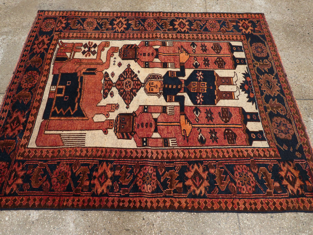 Vintage Persian Pictorial Bakhtiari Tribal Accent Rug, No.28359 - Gss