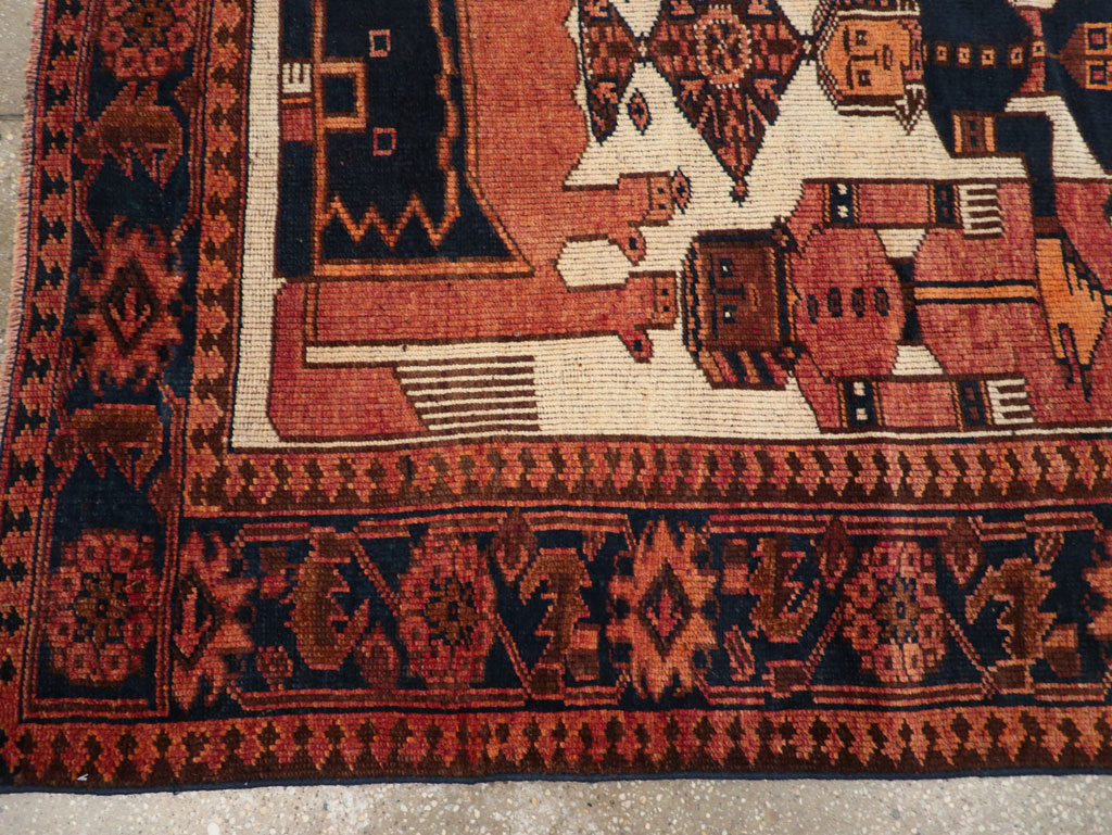 Vintage Persian Pictorial Bakhtiari Tribal Accent Rug, No.28359 - Gss