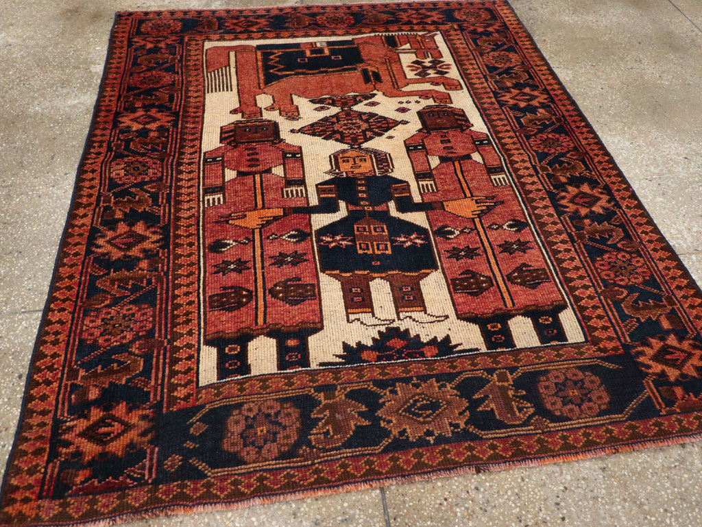 Vintage Persian Pictorial Bakhtiari Tribal Accent Rug, No.28359 - Gss