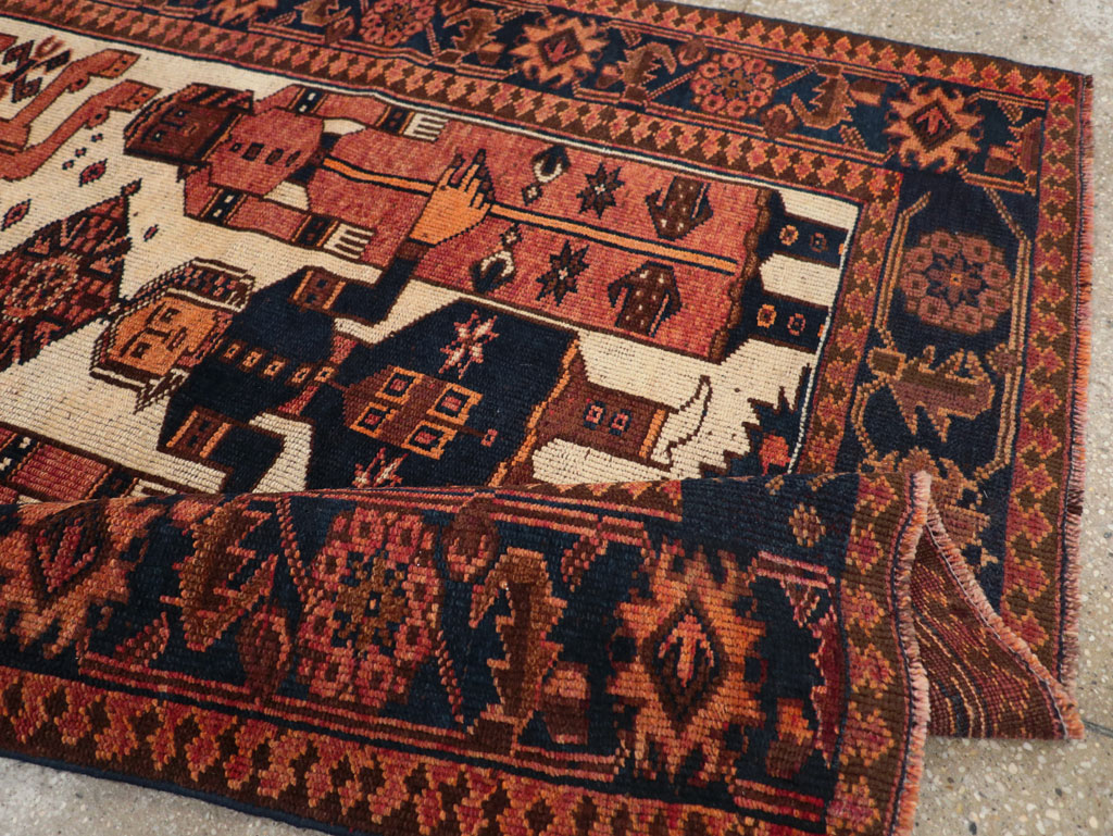 Vintage Persian Pictorial Bakhtiari Tribal Accent Rug, No.28359 - Gss