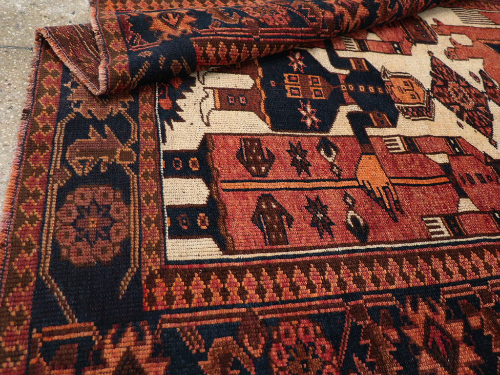 Vintage Persian Pictorial Bakhtiari Tribal Accent Rug, No.28359 - Gss