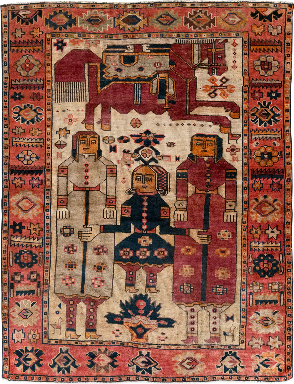 Vintage Persian Pictorial Bakhtiari Tribal Accent Rug, No.28360 - Gss