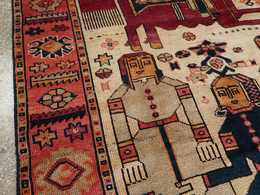 Vintage Persian Pictorial Bakhtiari Tribal Accent Rug, No.28360 - Gss