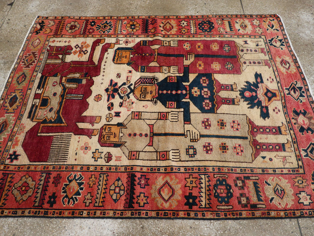 Vintage Persian Pictorial Bakhtiari Tribal Accent Rug, No.28360 - Gss