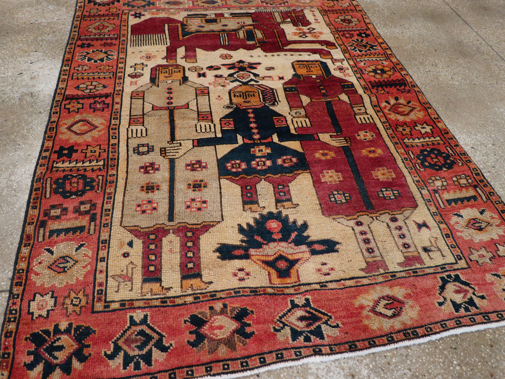 Vintage Persian Pictorial Bakhtiari Tribal Accent Rug, No.28360 - Gss