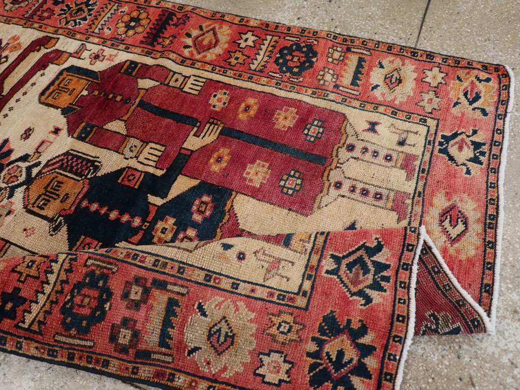 Vintage Persian Pictorial Bakhtiari Tribal Accent Rug, No.28360 - Gss