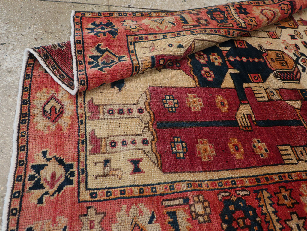 Vintage Persian Pictorial Bakhtiari Tribal Accent Rug, No.28360 - Gss