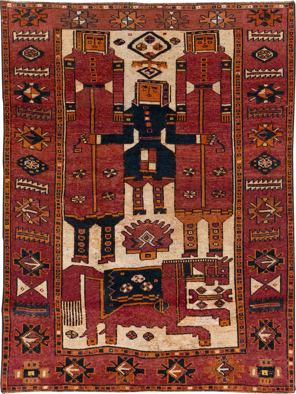 Vintage Persian Pictorial Bakhtiari Tribal Accent Rug, No.28363 - Gss