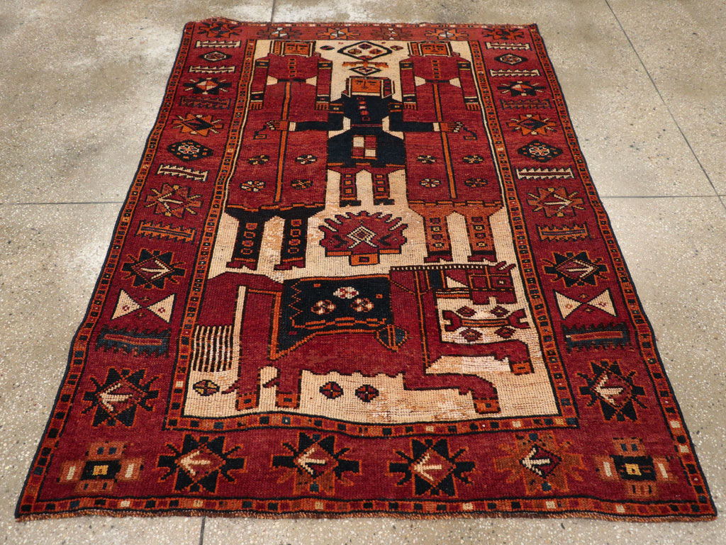 Vintage Persian Pictorial Bakhtiari Tribal Accent Rug, No.28363 - Gss