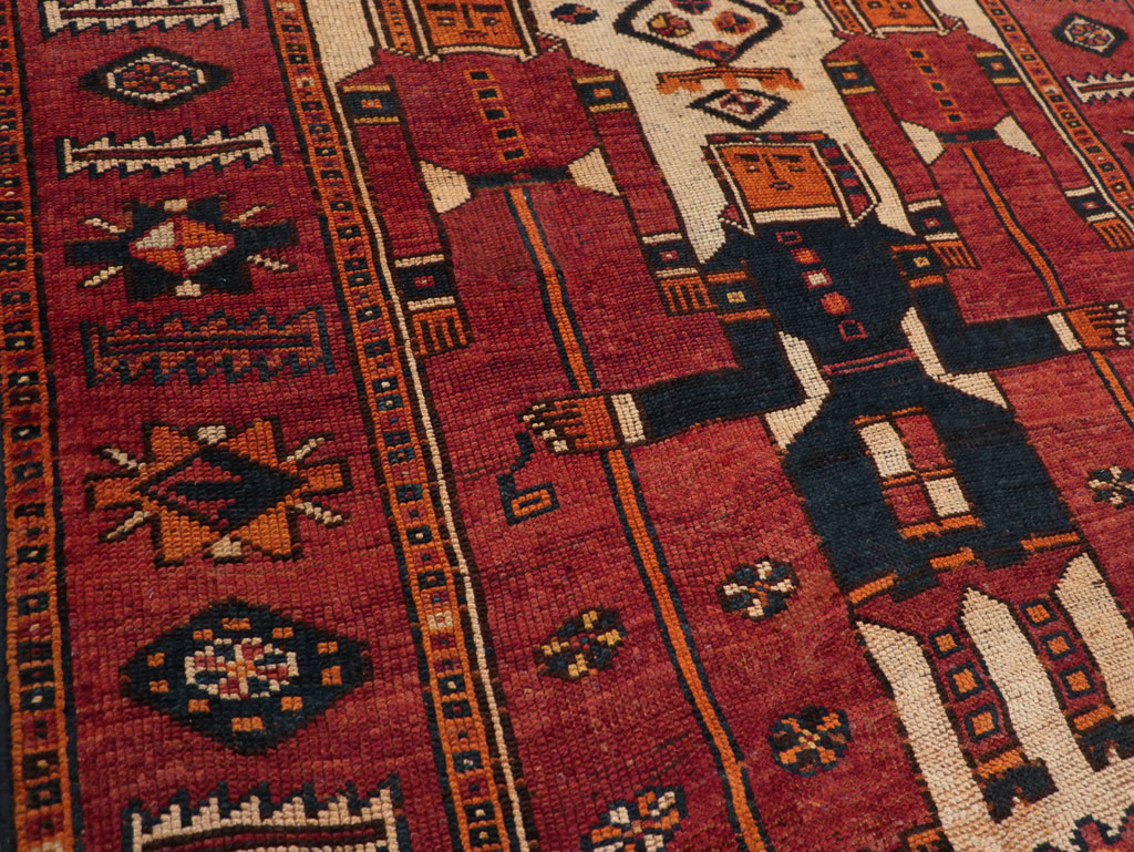 Vintage Persian Pictorial Bakhtiari Tribal Accent Rug, No.28363 - Gss