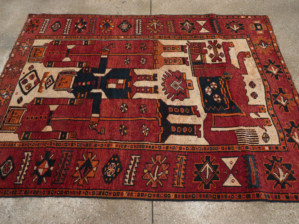Vintage Persian Pictorial Bakhtiari Tribal Accent Rug, No.28363 - Gss