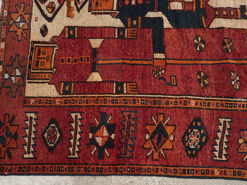 Vintage Persian Pictorial Bakhtiari Tribal Accent Rug, No.28363 - Gss