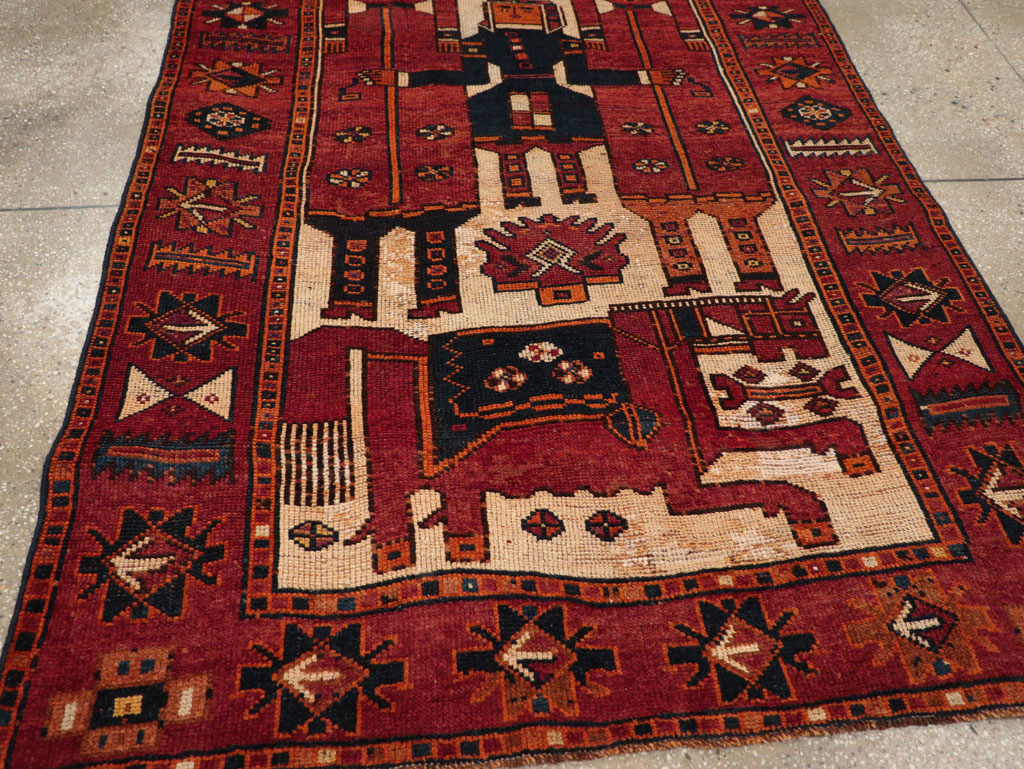 Vintage Persian Pictorial Bakhtiari Tribal Accent Rug, No.28363 - Gss